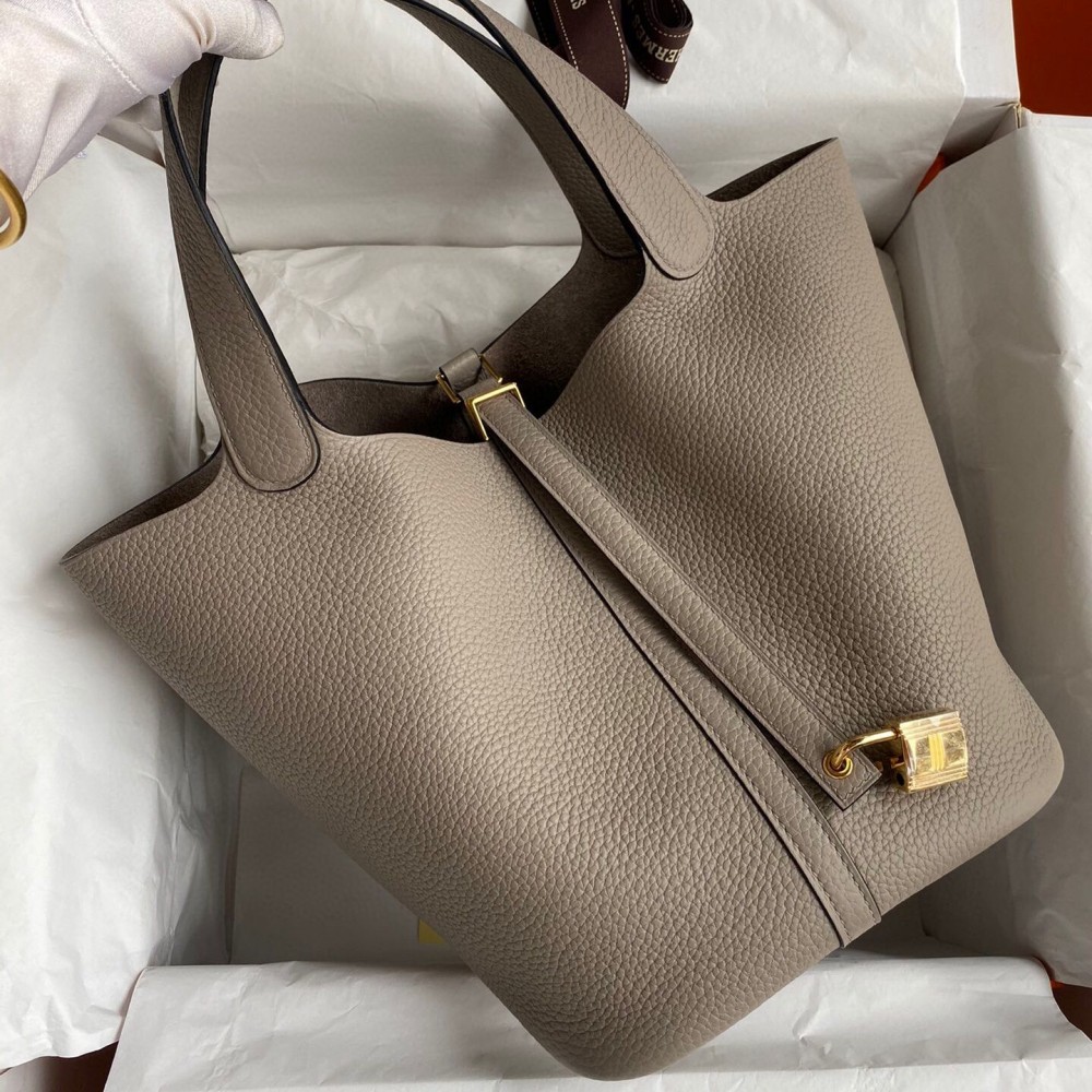 High Quality Replica Hermes Picotin Lock 22 Handmade Bag in Gris Asphalt Clemence Leather $ 399 USD